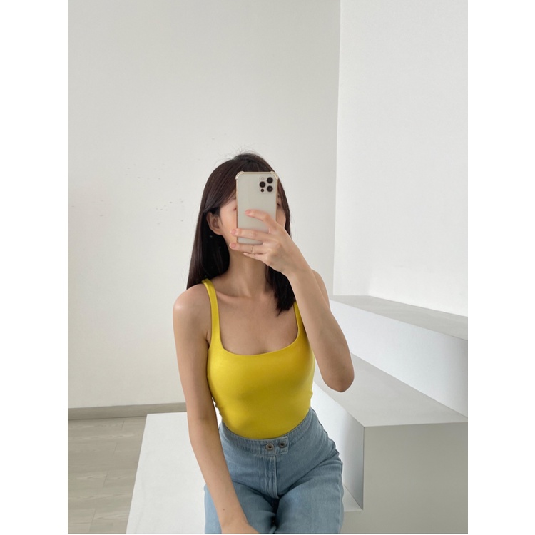 T-0255 Tanktop Square Basic Stretch-YELLOW