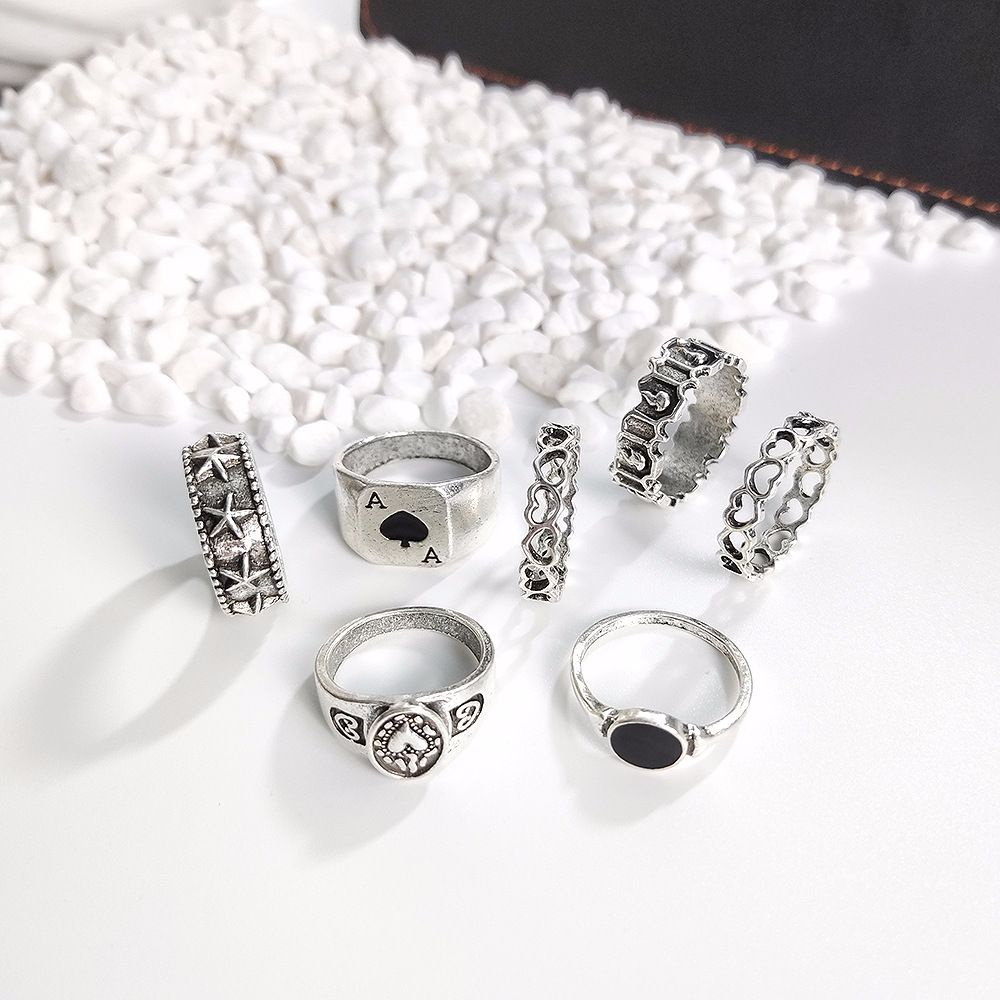 7 Pcs Cincin Kepribadian Tidak Teratur Bahan Alloy Warna-Warni Gaya Punk Hip-Hop Korea Untuk Pria