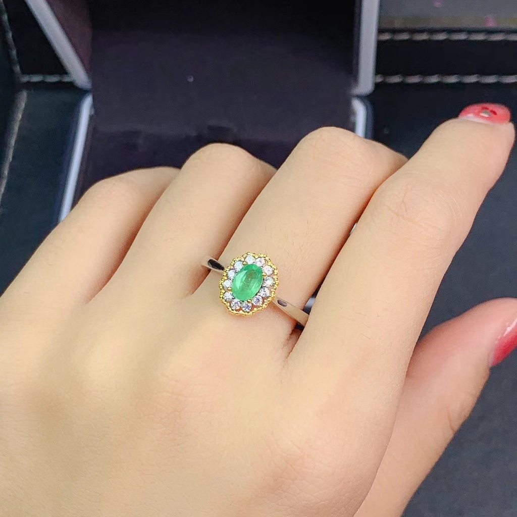 Cincin batu permata hijau atau biru wanita perak 925