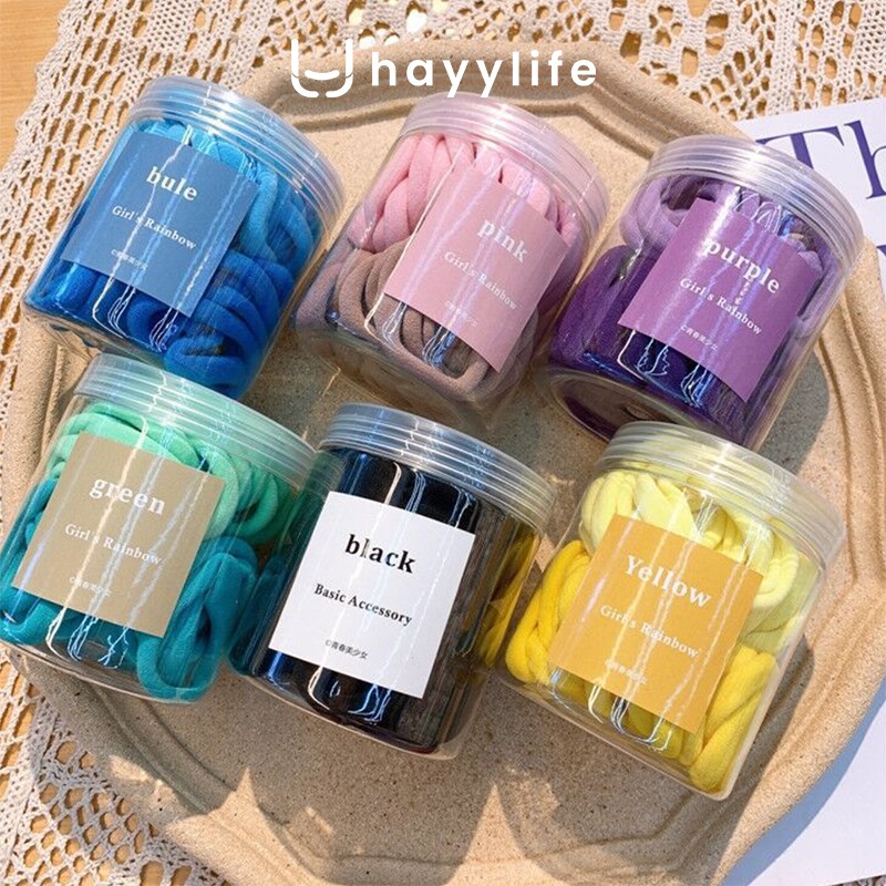 HAYYLIFE Ikat rambut nylon 50pcs / karet rambut kemasan toples  HL-BBA514-6