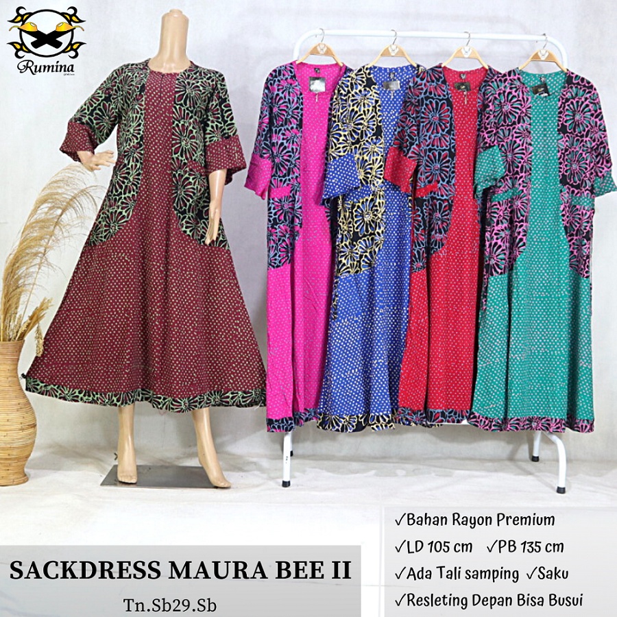 SACKDRESS MAURA BEE BATIK CAP PREMIUM HALUS ADEM BISA BUSUI LONGDRESS DASTER RAYON BY RUMINA BATIK