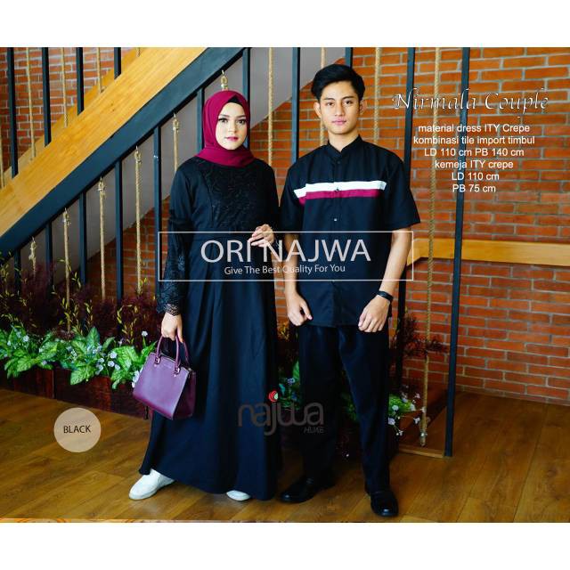 Gamis + Kemeja Nirmala Couple Ori Najwa Material Ity Crepe Mix Tile Premium