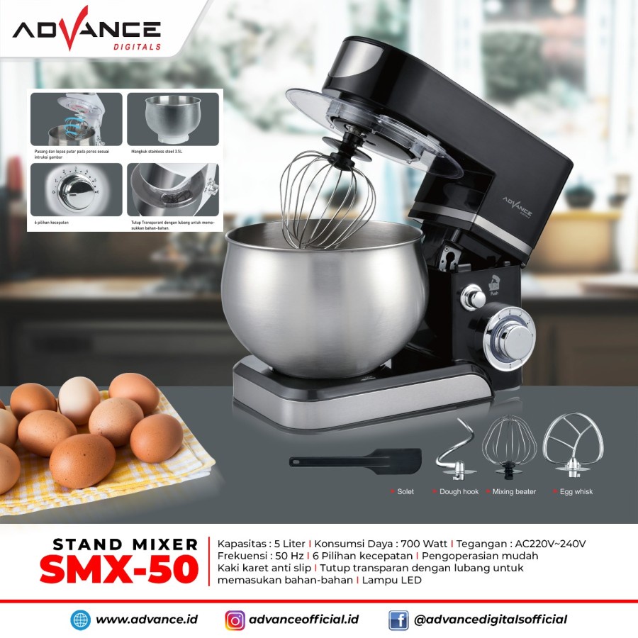 Stand Mixer Advance SMX 50 Kapasitas 5 Liter Mixer Duduk SMX50