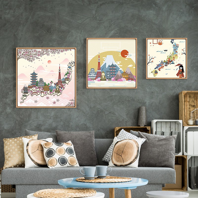 Lukisan dekoratif, pemandangan Jepang, restoran Jepang, Ruang Tamu, Latar belakang sofa, Kamar