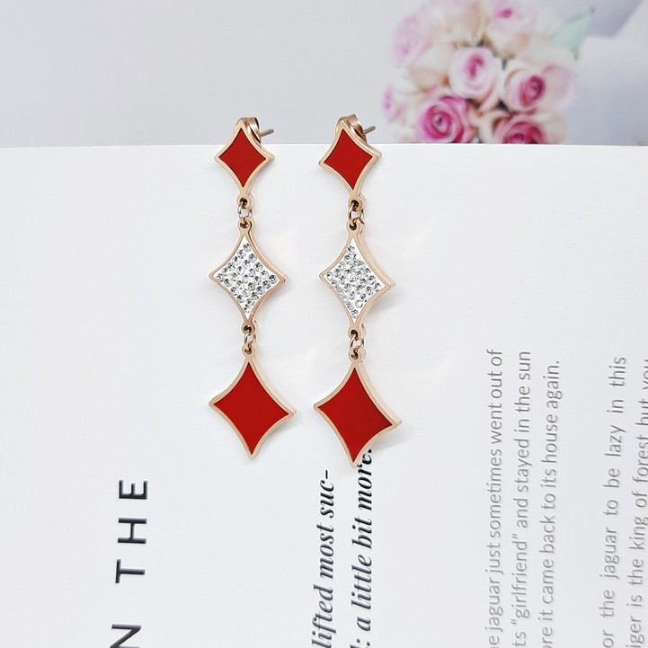 (10 MODEL) Anting Titanium Import Premium Panjang Merah Juntai Hijab Jurai Korea Kdrama Kpop - BE337