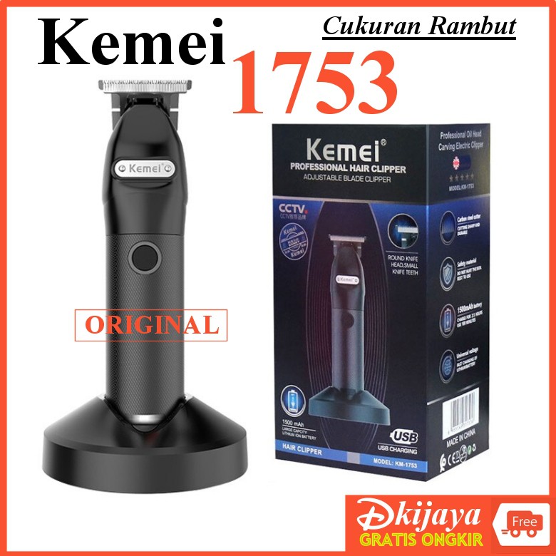 KEMEI 1753 ORIGINAL CUKURAN RAMBUT ELEKTRIK CAS HAIR CLIPPER RECHARGEABLE CORDLESS KM 1753 KM1753 KM1753
