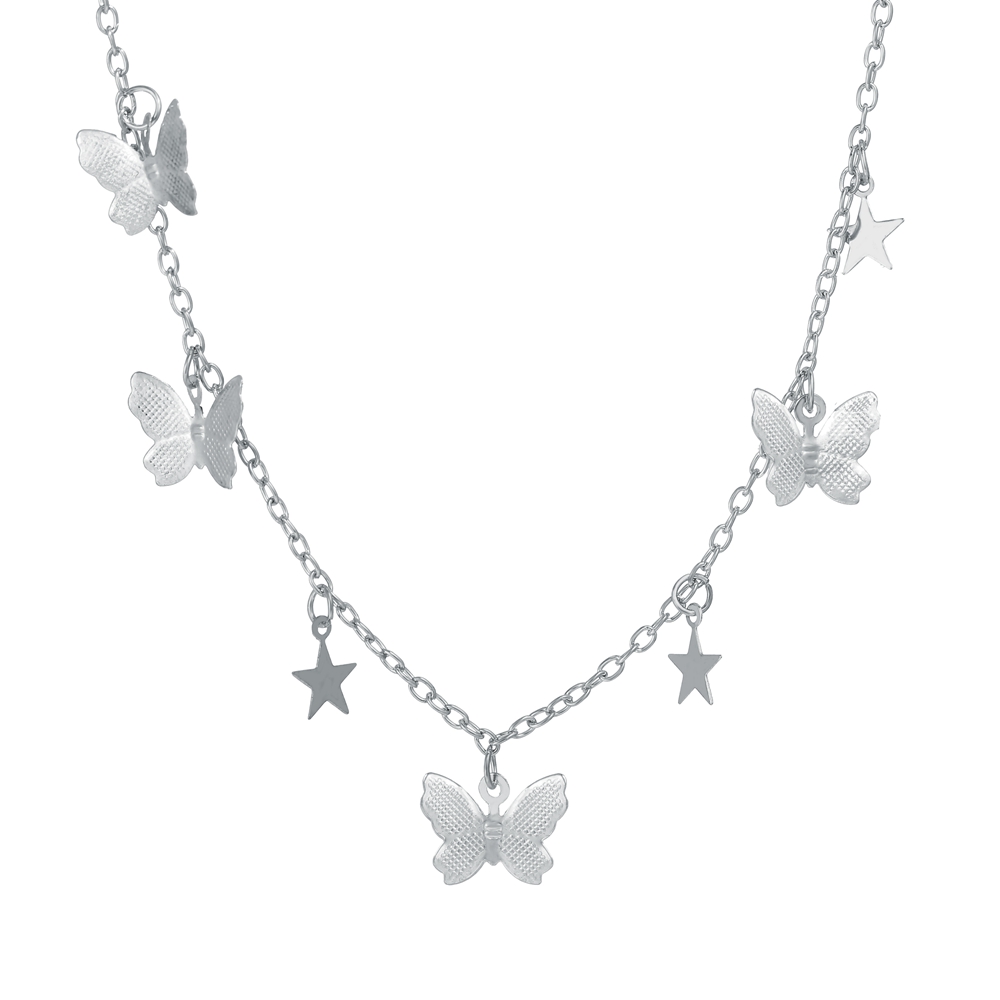 AY(CN) Kalung Rantai Choker Liontin Butterfly Star Warna Gold Silver Gaya Korea Untuk Wanita