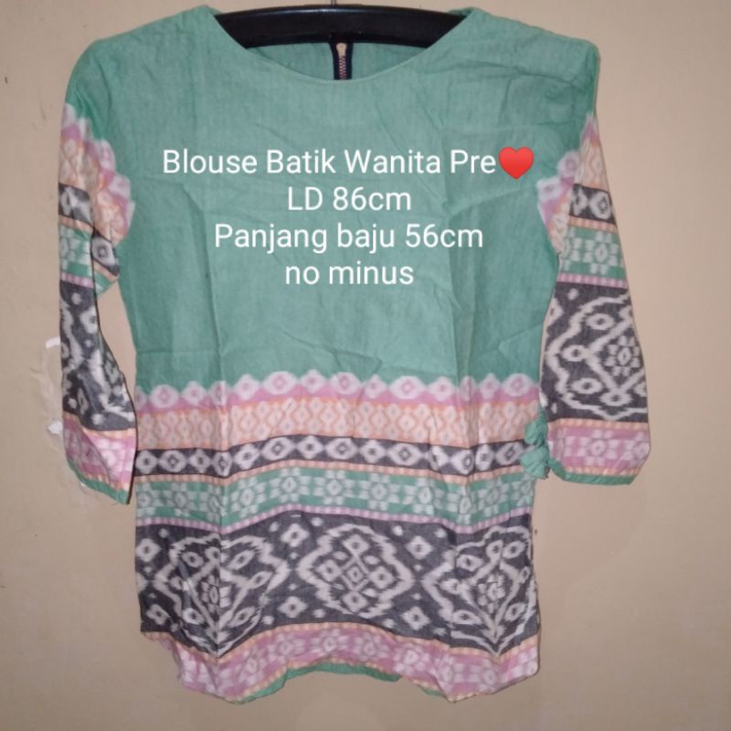 Blouse/Blouse Kerja Kantoran Dewasa Wanita/Blouse Cewek Lengan Panjang/Baju Blouse Batik Formal Preloved/Baju Batik Preloved/Batik Preloved