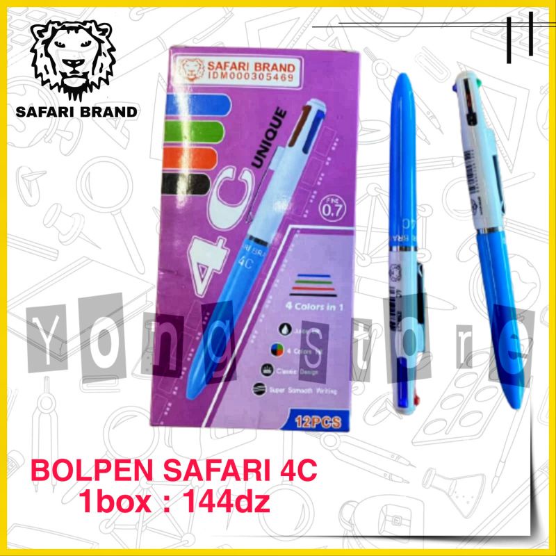 

BOLPEN PEN 4W SAFARI / PENA BALLPOINT 4 WARNA MURAH / BULPEN 4 W / PULPEN SAFARI 4C 0.7mm - ( 4 WARNA ) BOLPOIN GROSIR GEL 4W