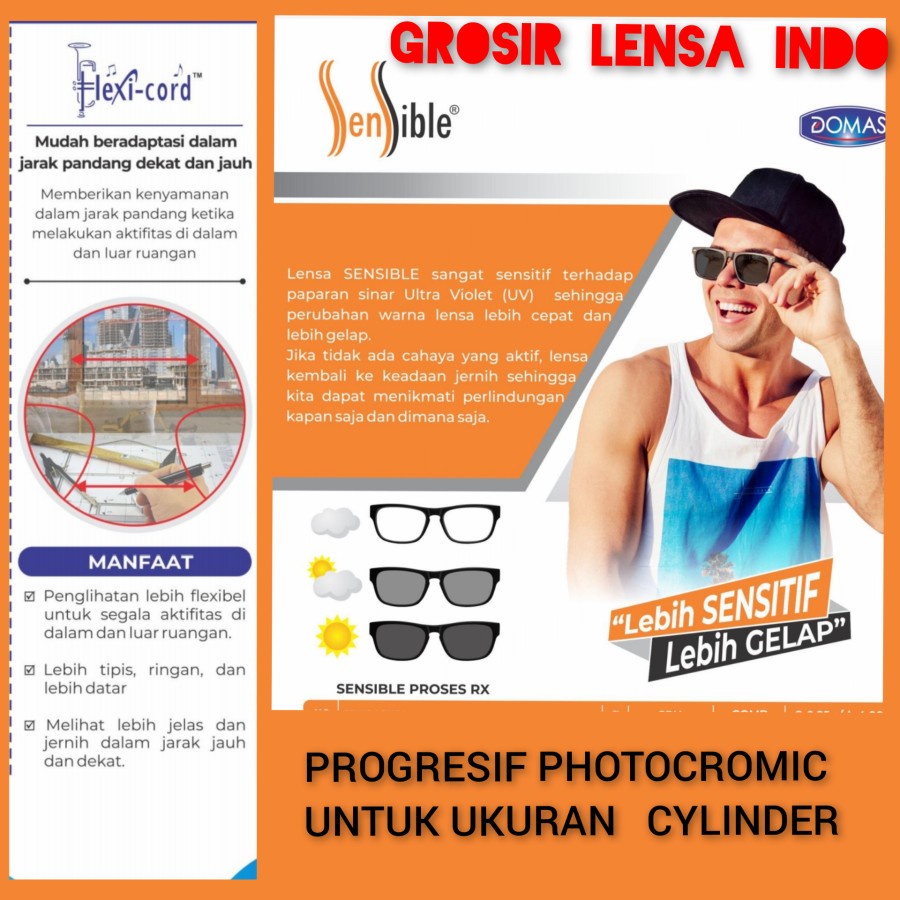 Lensa Kacamata Flexi Cord Photocromic anti blueray UV 400 Satin RX DOMAS