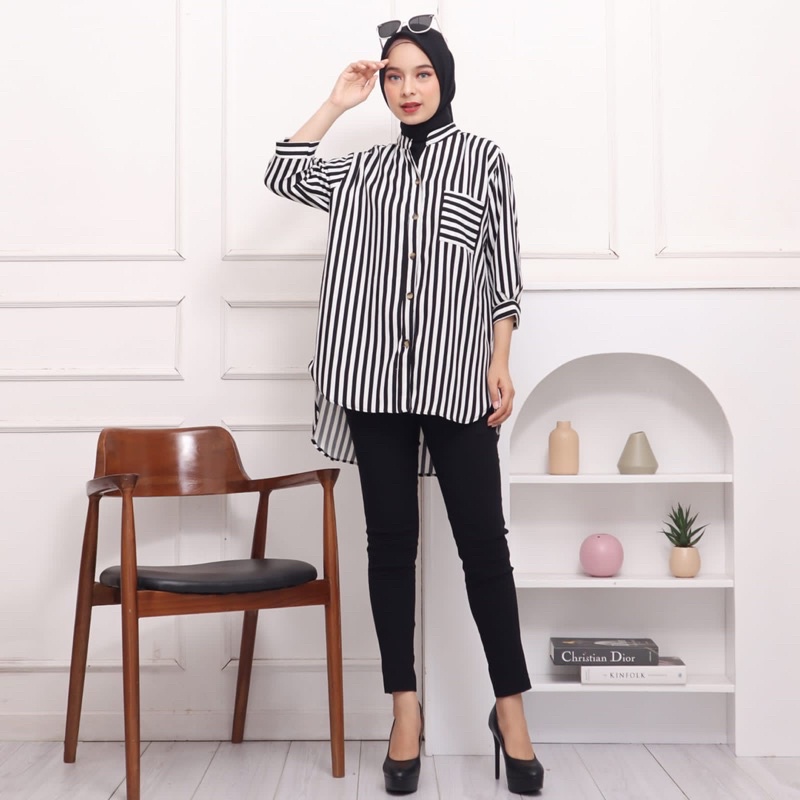 KEMEJA STRIPE SHAKILA HS56/REALPICT