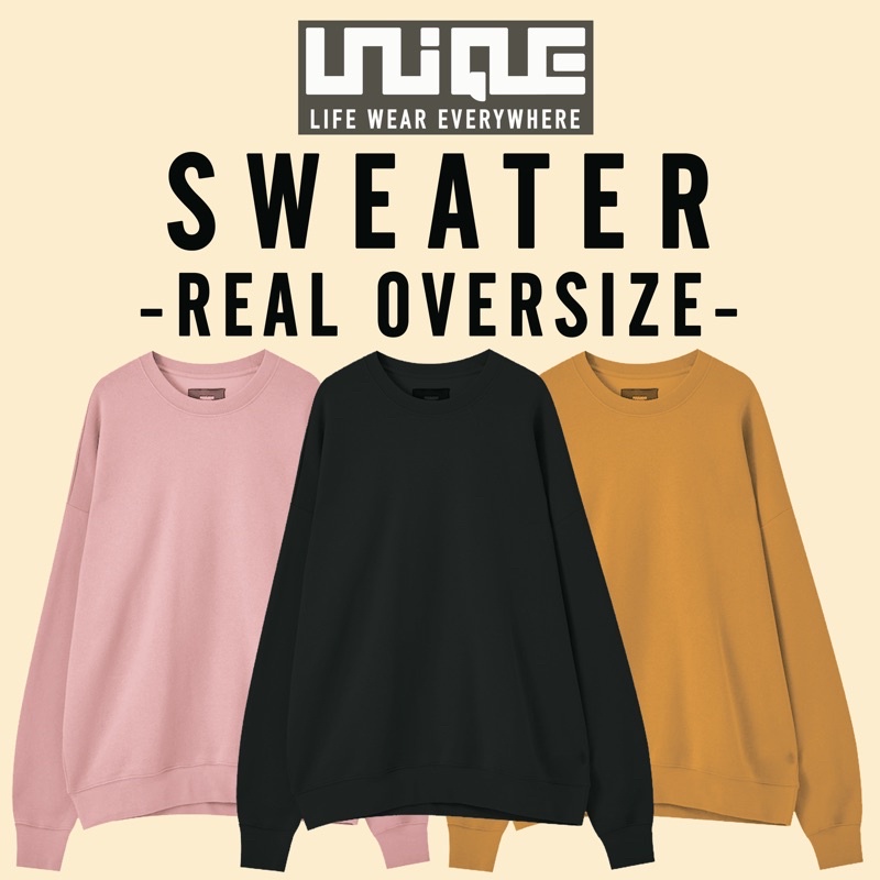 UNIQUE - (Sweater Series) Sweater Polos Oversize Cotton Fleece Pria &amp; Wanita Hoodie Oversized Korea