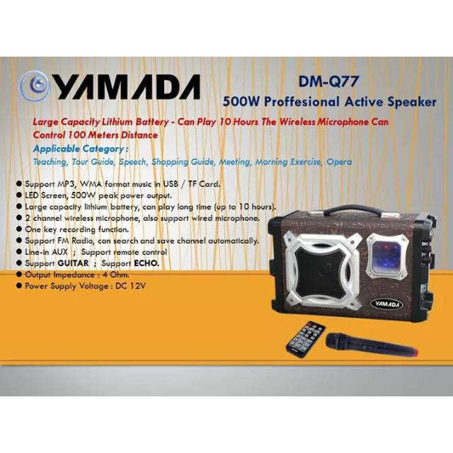 Speaker Aktif Meeting Portable Yamada Q77 + 2bh Mic Wireless ( warna hitam )