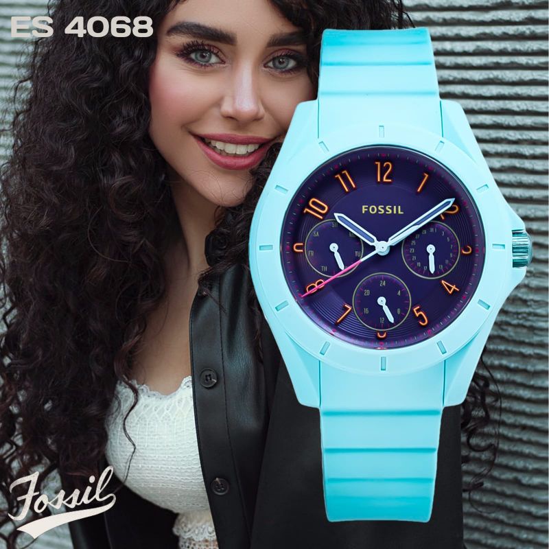 JAM TANGAN WANITA TERBARU FO-SSIL ES-4068 | ES4068 RUBBER BLUE PASTEL