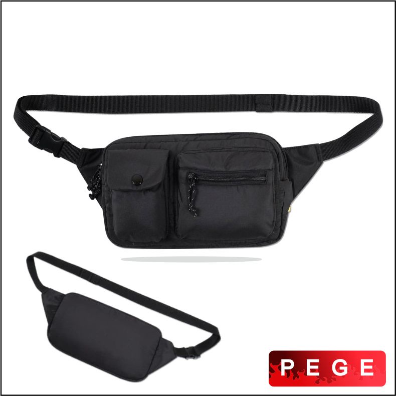 Tas Slempang Waistbag PEGE Slingbag Selempang Distro Kasual Murah Keren Polos Hitam - PG 8828