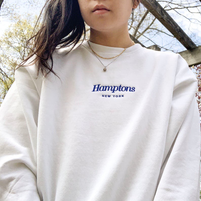 SWEATER WANITA BORDIR HAMPTONS BLUE TEXT - CREWNECK KEKINIAN PREMIUM