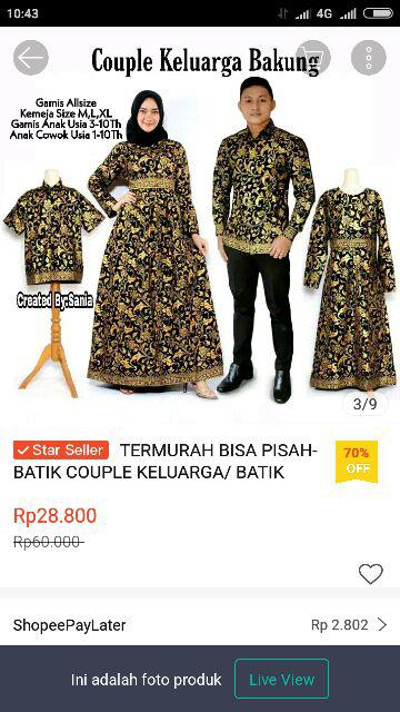 Termurah Bisa Pisah-batik Couple Keluarga/ Batik Couple Keluarga Bakung Full Prada/ Batik Couple