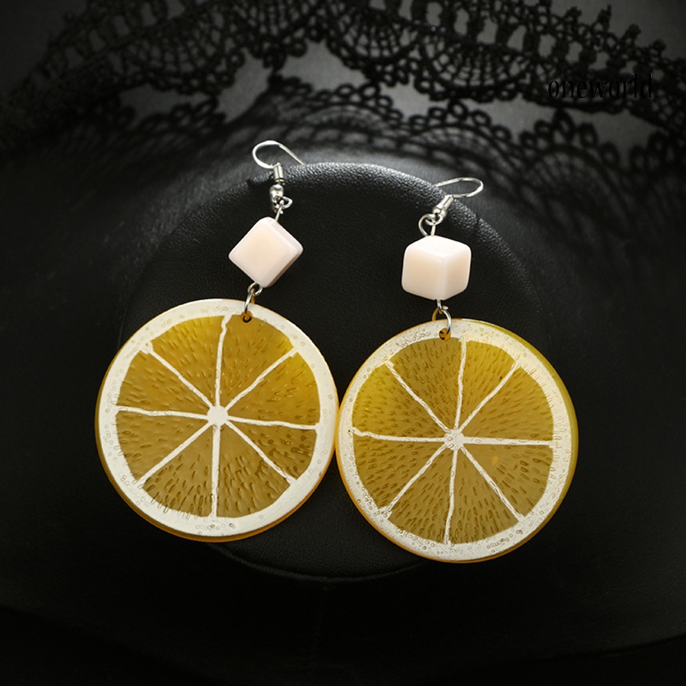 OW@ Lovely Lemon Orange Slice Hook Earrings Women Acrylic Fruit Jewelry Party Gift