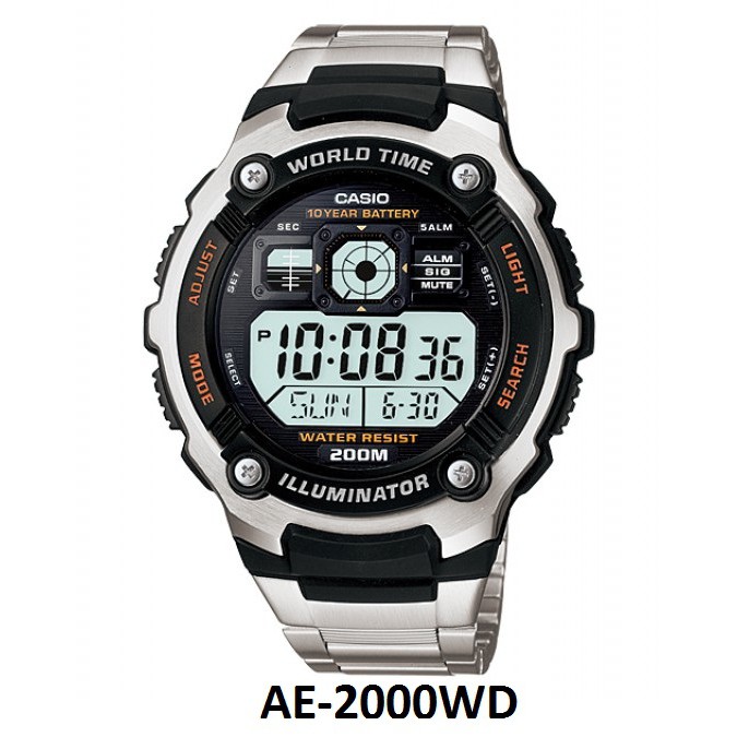 Casio AE Stainless Series Original Digital Jam Tangan Pria - Stainless - Silver