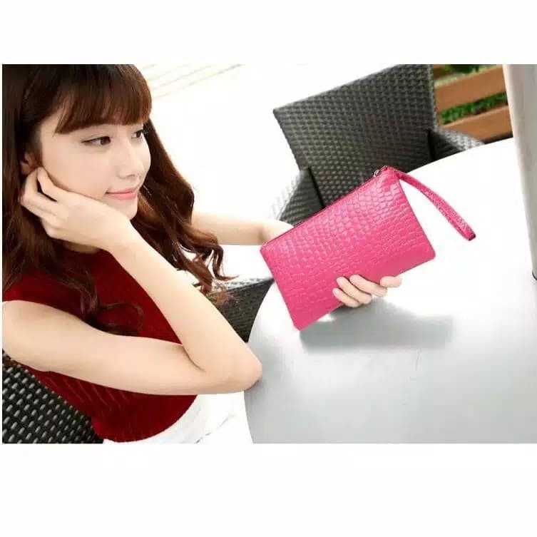 Dompet Wanita Pouch Kartu Hp Koin motif kulit buaya Polos Model Bintik Impor Murah