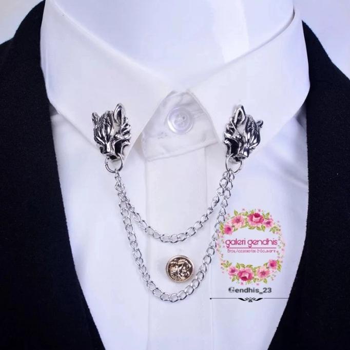 Lapel Pin Bros Jas Wedding - Wolf's Head - Chain Pin - Aksesoris Jas