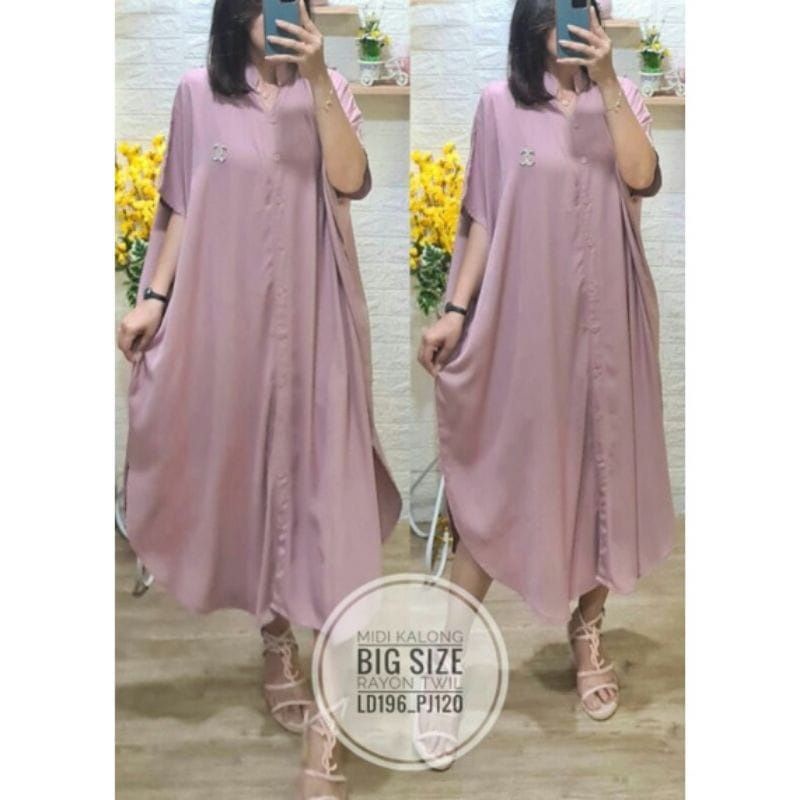 Midi Dress Kalong Big Size Bahan Rayon Twill Jumbo