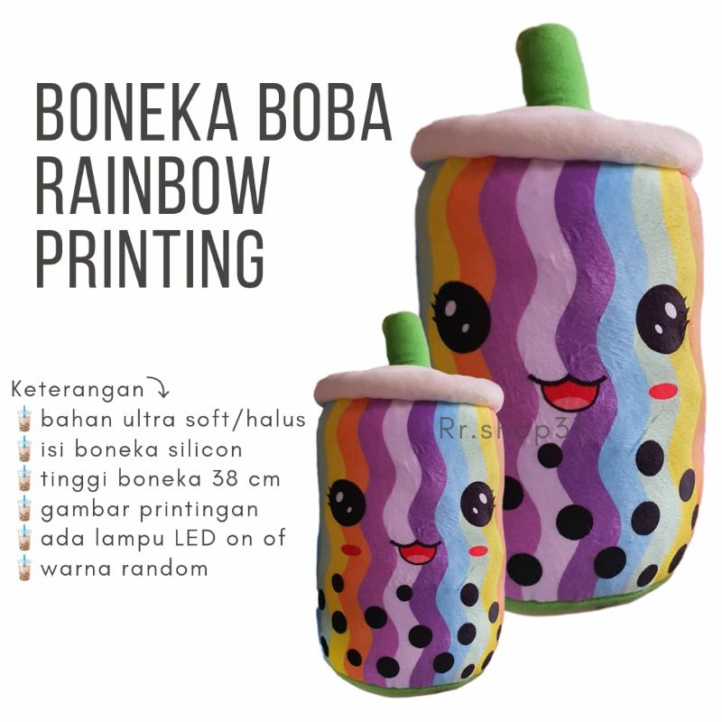 boneka boba rainbow/boneka boba pelangi/boneka boba rainbow led