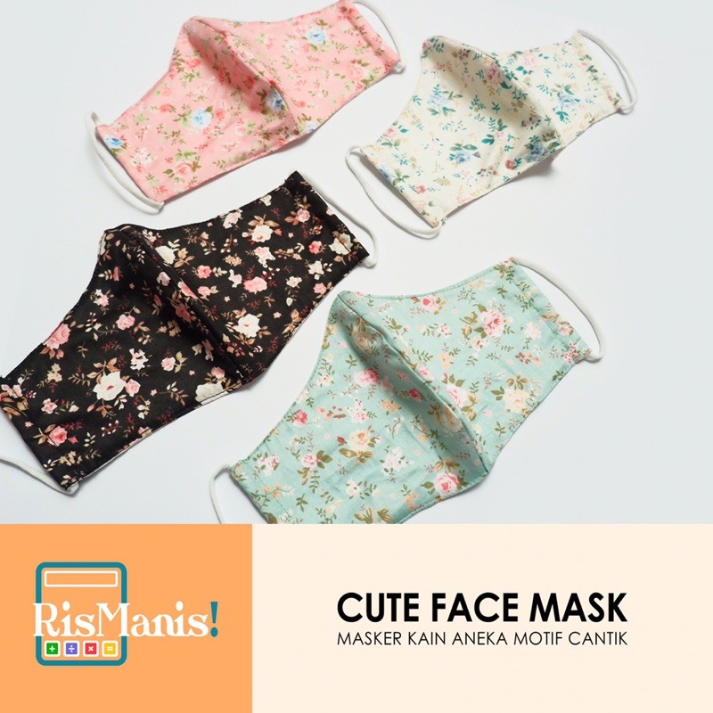 CUTE FACE MASK - Masker Kain Cantik Motif Bunga Imut Floral Lucu 2 Lapis Katun Jepang Nyaman Lembut