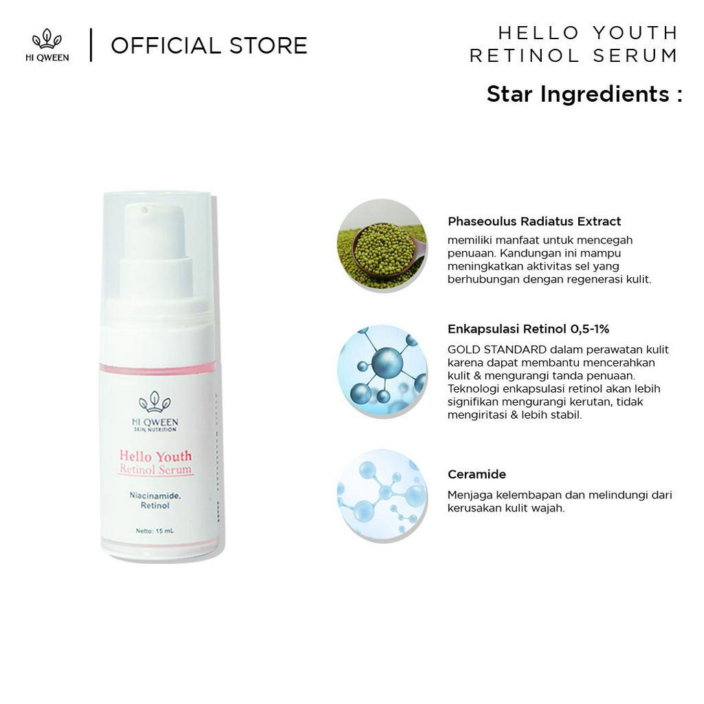 Serum Hello Youth Retinol Mengatasi Flek Bandel, Mencerahkan Wajah, Membuat Wajah Lebih Glowing, Membuat Kulit Kenyal