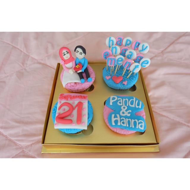 

cupcake custom 4pc fondant bday anniv engagement bridal shower gift