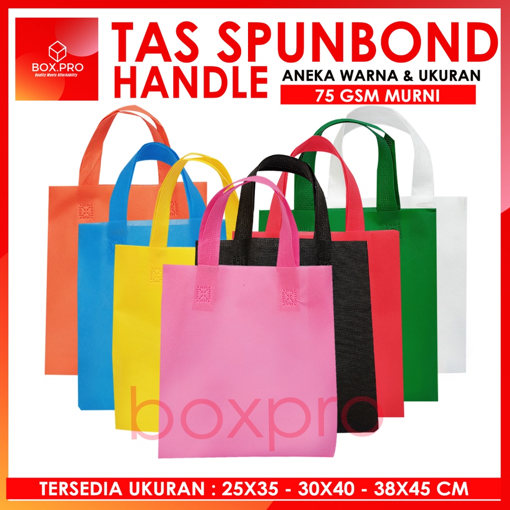 

TAS SPUNBOND HANDLE 30x40 cm GOODIEBAG SOUVENIR tas kain polos aneka warna 75gsm