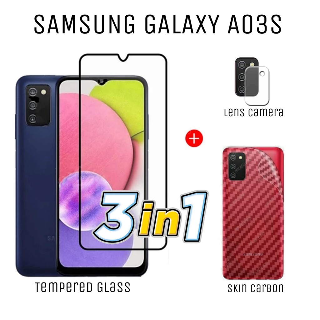 Tempered Glass Warna Samsung Galaxy A03S Pelindung Layar Handphone Free Tempered Glass Camera dan Skin Carbon