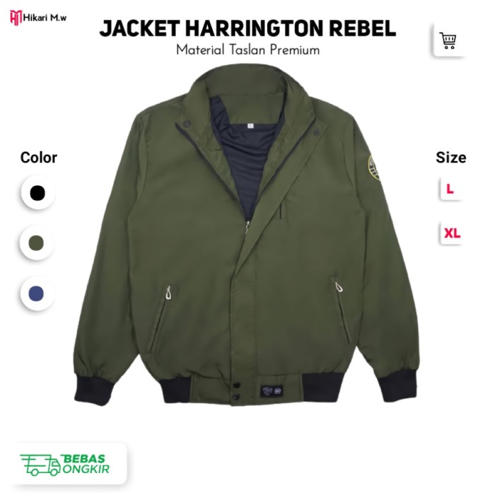 Jaket Motor Harington Pria Terbaru Waterproof Jaket Taslan Outdoor - ARMY, L(V3U9) Jaket Pria Parka 