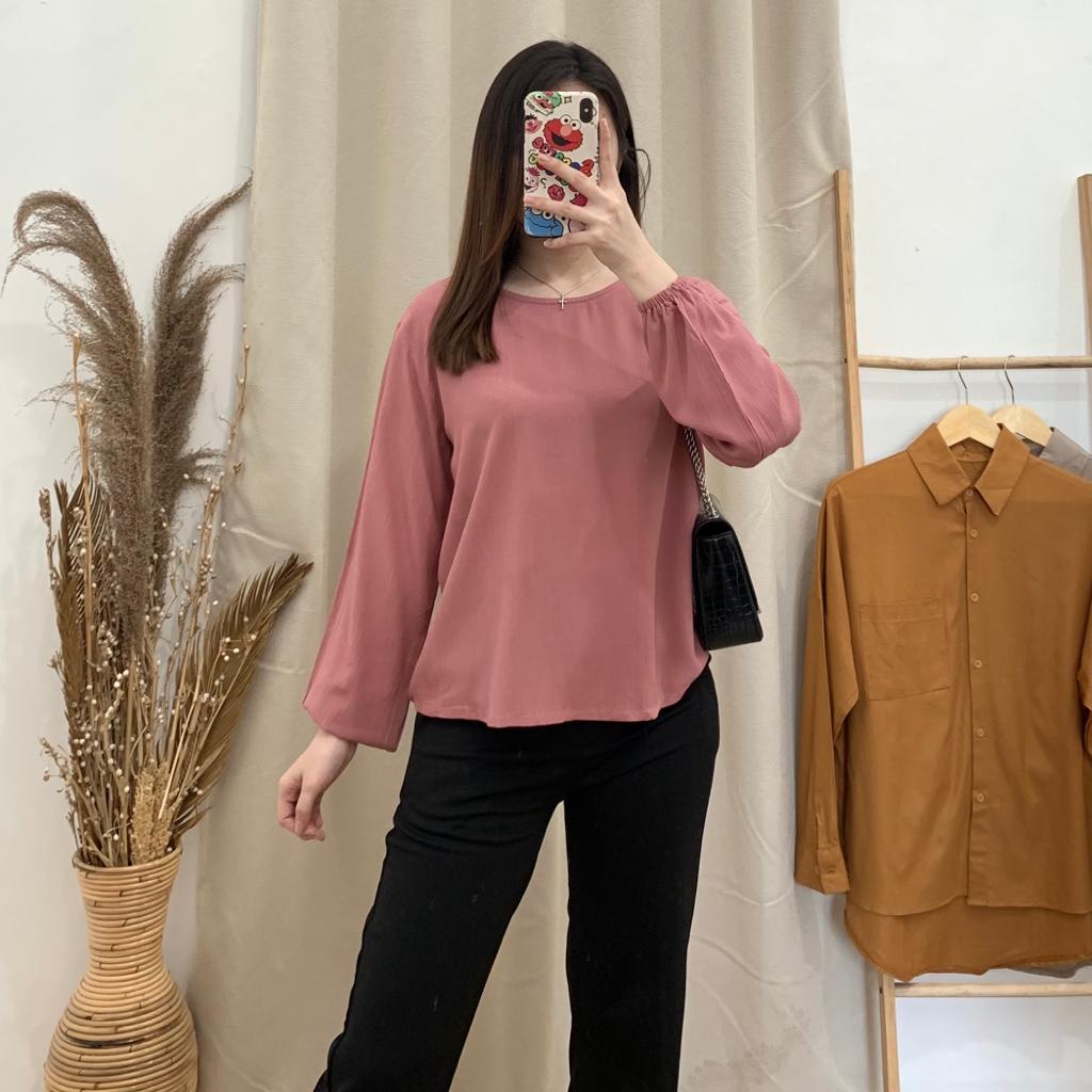 Ally Crinkle Top - PLENARIO ID | Kemeja wanita - Blouse Wanita - Atasan wanita - COD-Dusty Pink