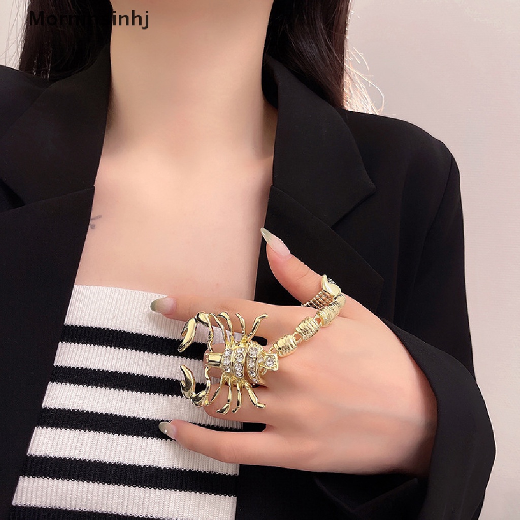 Cincin Rantai Desain Kalajengking Scorpion Bahan Logam Gaya Punk Rock Untuk Wanita