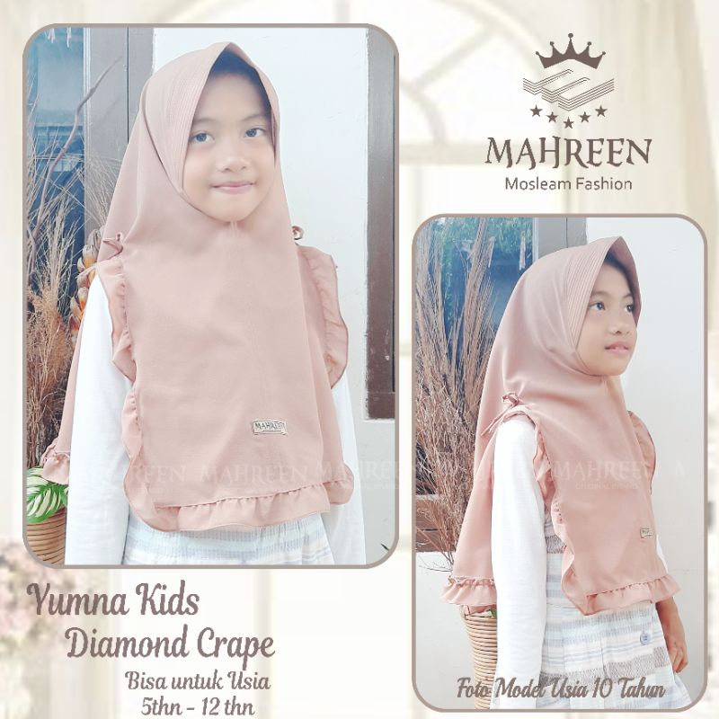 Bergo Yumna kids ORI MAHREEN hijab anak kekinian terlaris terhitz diamond crape SD TK tanggung