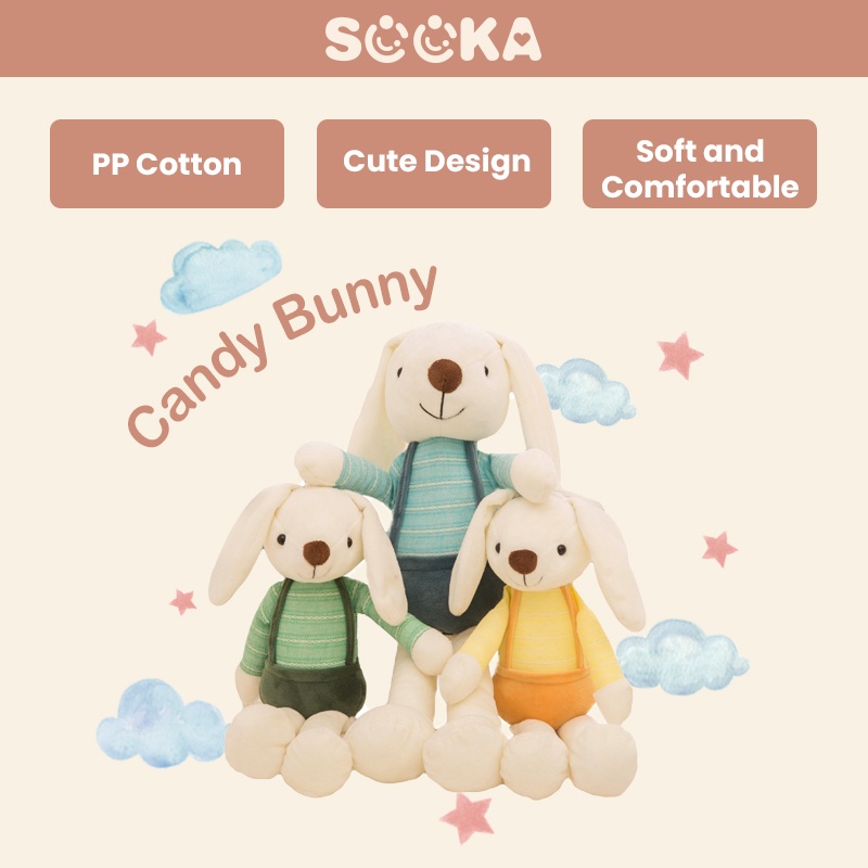 SOOKA Candy Bunny Plush Doll-Plush Toys Long-eared Rabbit Dolls Children Girls Gifts/Boneka Kelinci Bahan Plush Lembut Ukuran 40cm SK-JB-1002