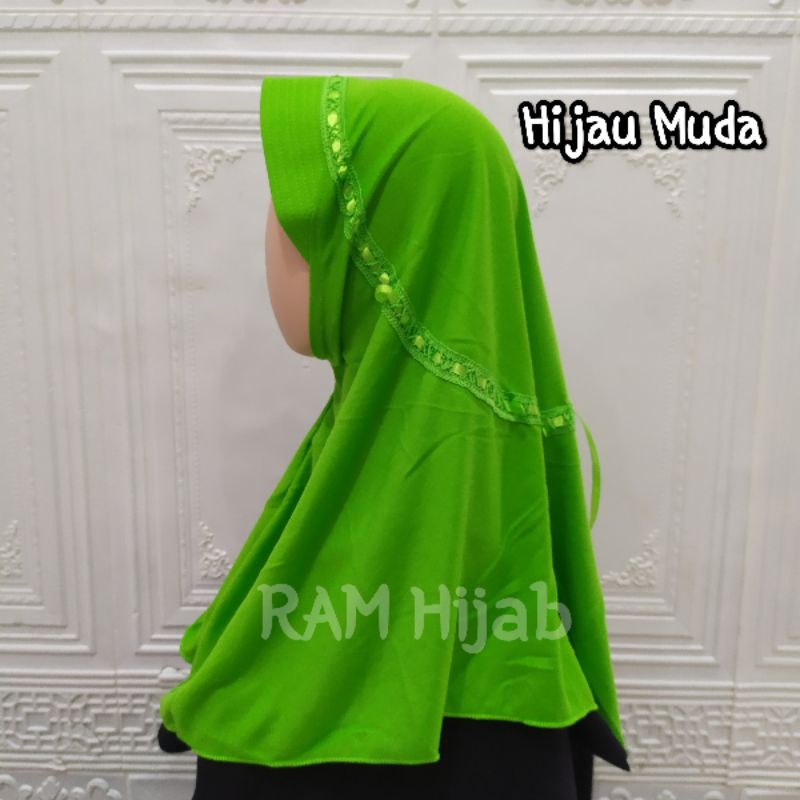ram hijab kerudung jilbab instan bergo anak sekolah TK SD SMP warna hijau muda hijau daun