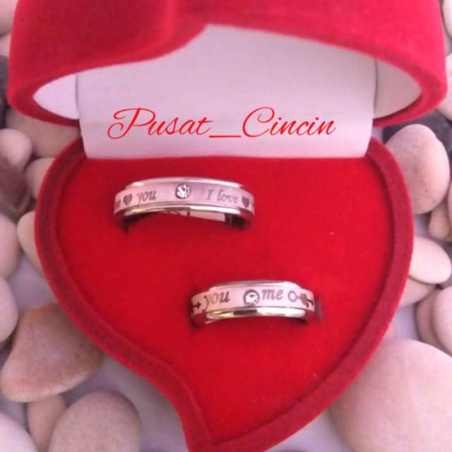 Cincin couple nama,Titanium silver love mata termurah