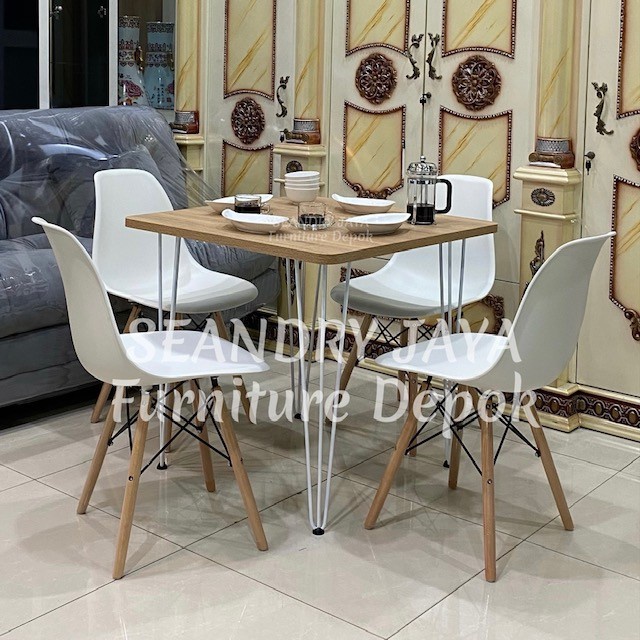 MEJA MAKAN MINIMALIS+4 KURSI/KEKINIAN/MODERN/Ruang kecil/mini/simpel/kayy/besi/SEANDRY JAYA Furnitur
