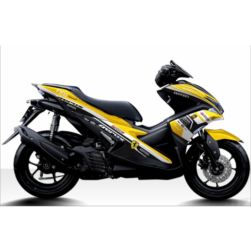 sticker decal full body variasi yamaha aerox old morip ferrari gradasi warna kuning hitam putih
