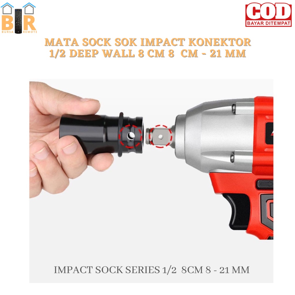 Mata Kunci Sock Sok Impact - Socket Hitam 1/2 Deep Wall Panjang Konektor 8MM-21MM