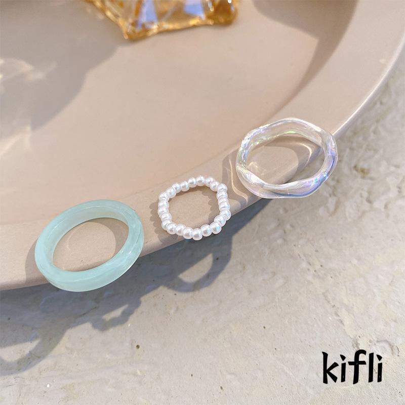 3pcs / Set Cincin Mutiara Resin Bahan Akrilik Untuk Wanita