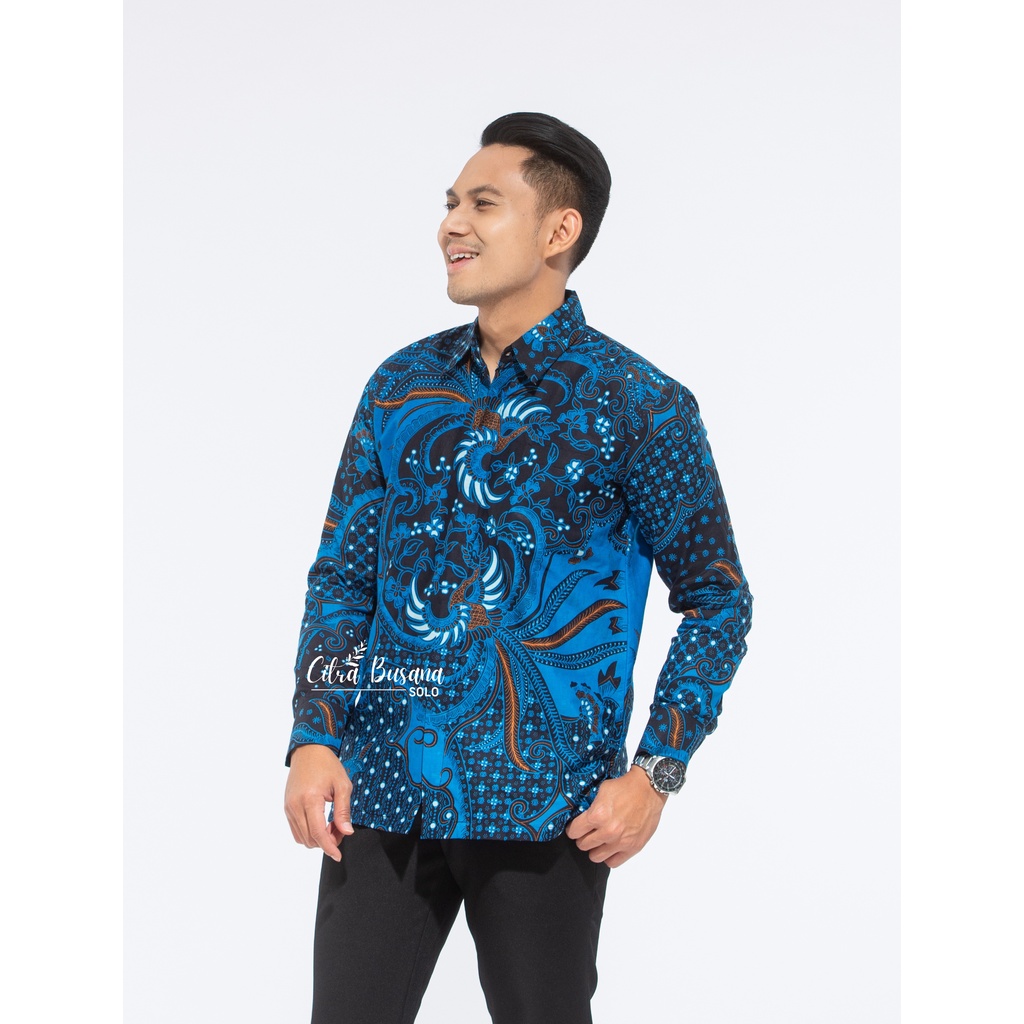 PRASTOWO BIRU Kemeja Batik Pria Full Furing Bahan Katun Primisima