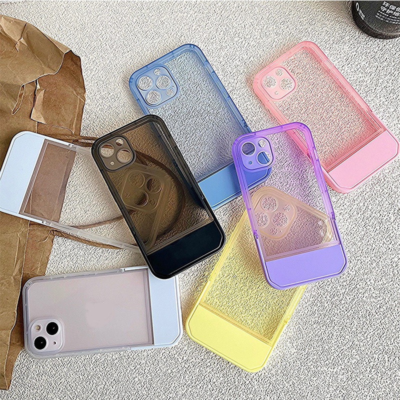 IPHONE Casing Bracket Transparan Lembut Shockproof Kompatibel Untuk Iphone11 14 12 13 Pro X XR XS Max 6 6s7 +8 Plus TPU Silikon Lucu Phone Cover Casing