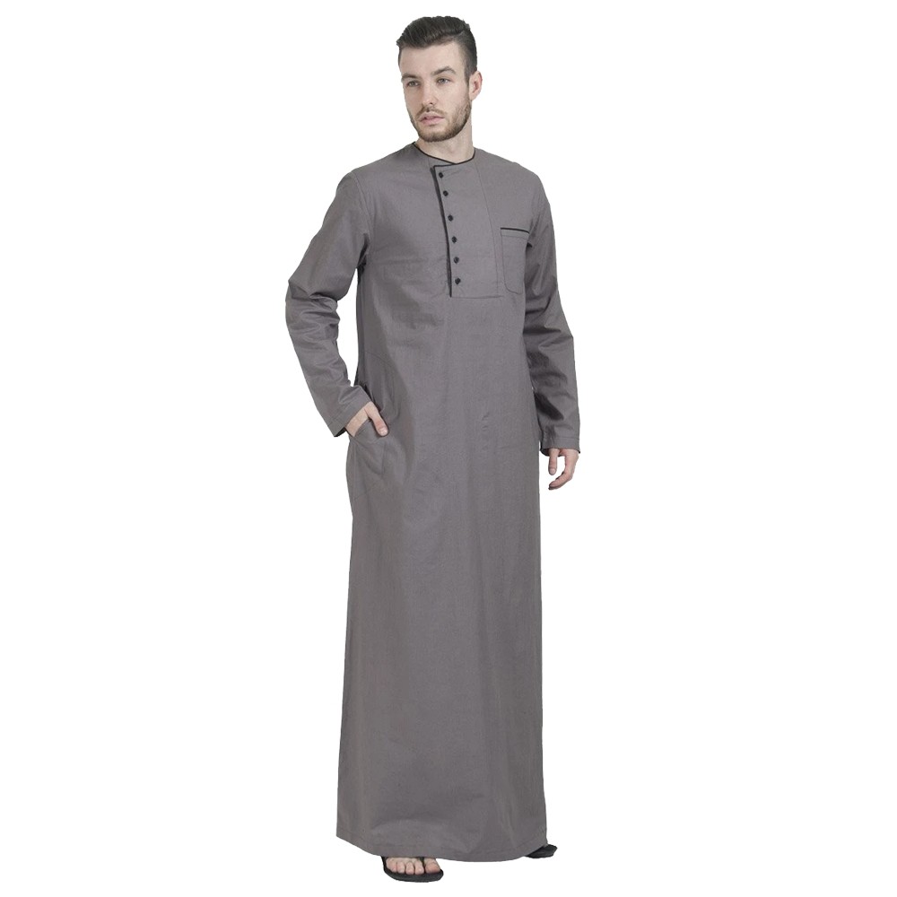 Jubah Gamis Pria Dewasa Katun Abu Tua Strip GF-01