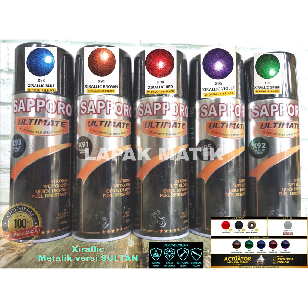 Pilok Xirallic Coklat,Merah,Hijau,Biru,Ungu Sapporo Ultimate 400ml