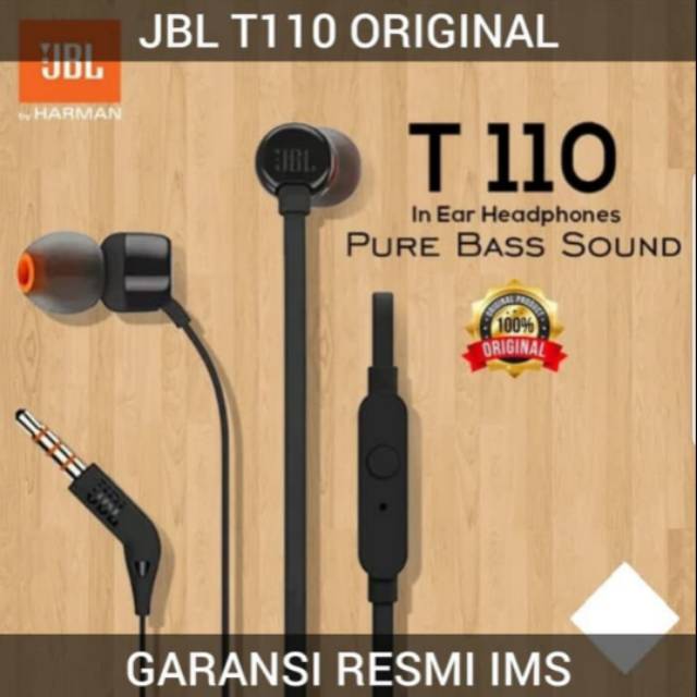 Headset JBL T110 / Earphone with Microphone - Garansi Resmi IMS - Hitam