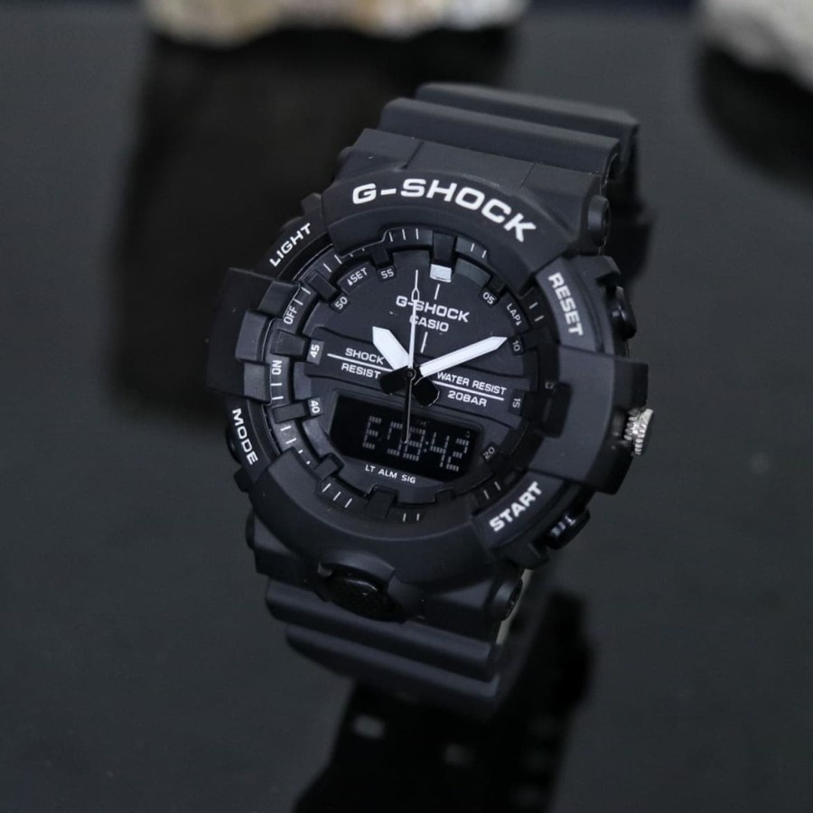 TERLARIS !!!! GSHOCK CASIO GA 800DUAL TIME JAM TANGAN PRIA SPORT ANTI AIR FULL HITAM