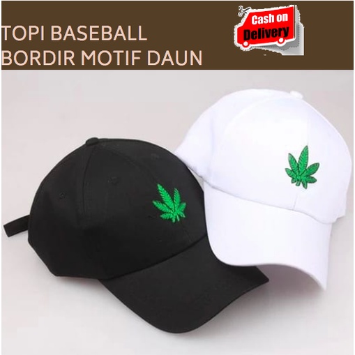 Topi Baseball Bordir Motif Daun Ring Besi Laki Perempuan Casual Look